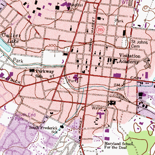 Topographic Map of Frederick Police Department, MD