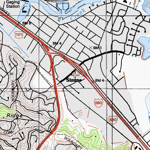 Topographic Map of Simms Island, CA