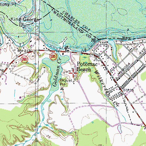 Topographic Map of Colonial Beach Fire Meeting House, VA