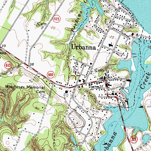 Topographic Map of Central Middlesex Volunteer Rescue Squad, VA