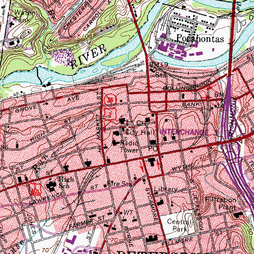 Topographic Map of Petersburg Fire Marshal's Office, VA
