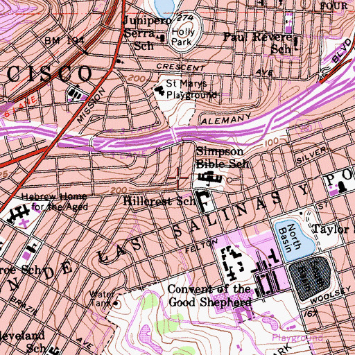 Topographic Map of Simpson Bible School, CA
