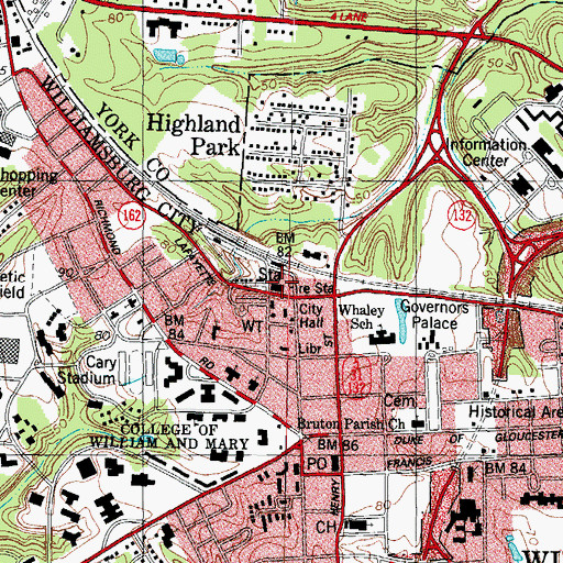 Topographic Map of Williamsburg Fire Department, VA