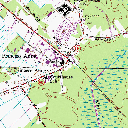Topographic Map of Virginia Beach Fire Department Operations Division, VA