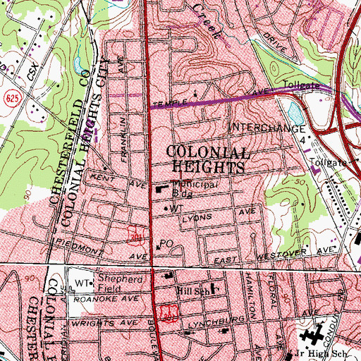 Topographic Map of Colonial Heights Fire and Emergency Medical Services Department Administration, VA