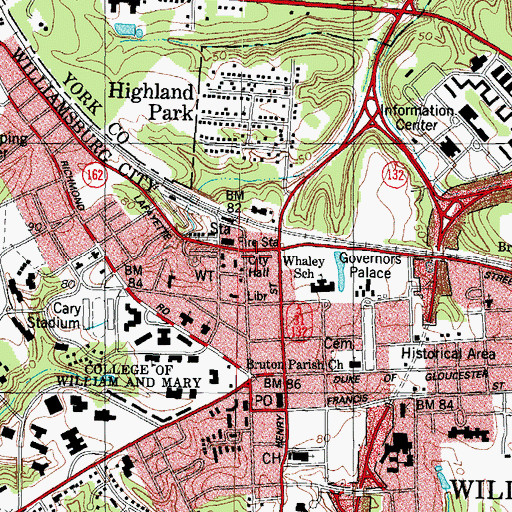 Topographic Map of Williamsburg Fire Department Administration, VA
