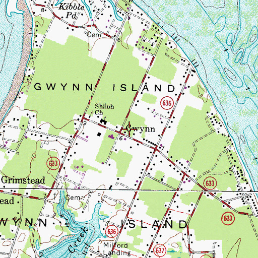 Topographic Map of Mathews Volunteer Fire Department Station 3, VA