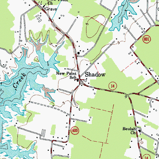 Topographic Map of Mathews Volunteer Fire Department Station 5, VA
