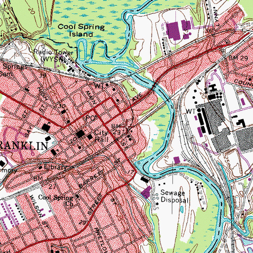 Topographic Map of Franklin Fire and Rescue Department, VA