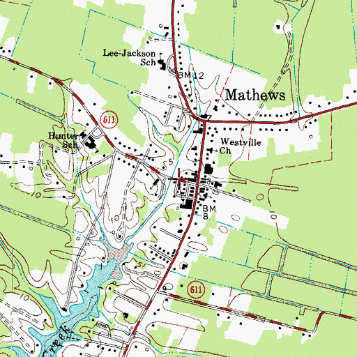 Topographic Map of Mathews Volunteer Fire Department Station 1, VA