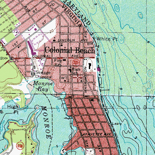 Topographic Map of Colonial Beach Rescue Squad Station 1, VA