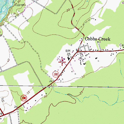 Topographic Map of Mathews Volunteer Fire Department Station 4, VA