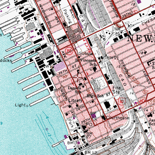 Topographic Map of Newport News Fire and Emergency Medical Services Station 1, VA