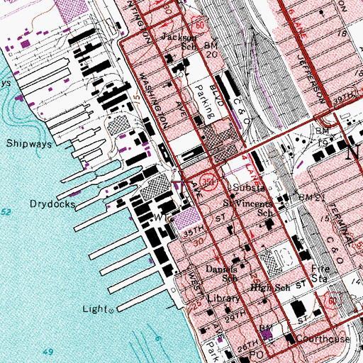 Topographic Map of Newport News Shipbuilding Fire Department, VA