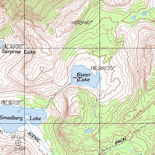 Topographic Map of Sister Lake, CA