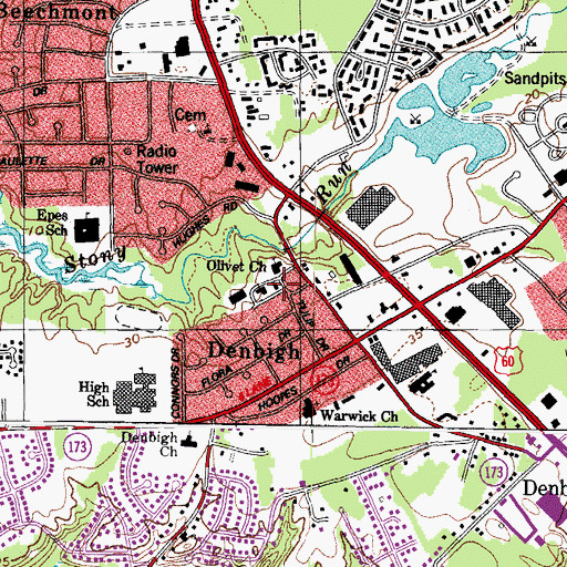 Topographic Map of Newport News Fire and Emergency Medical Services Station 9, VA