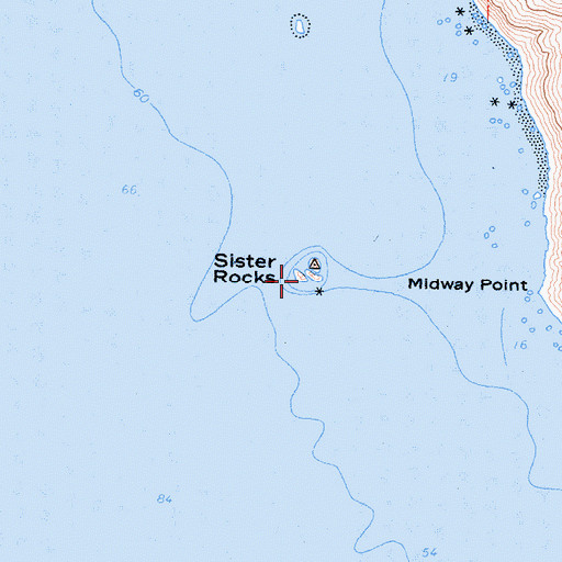 Topographic Map of Sister Rocks, CA