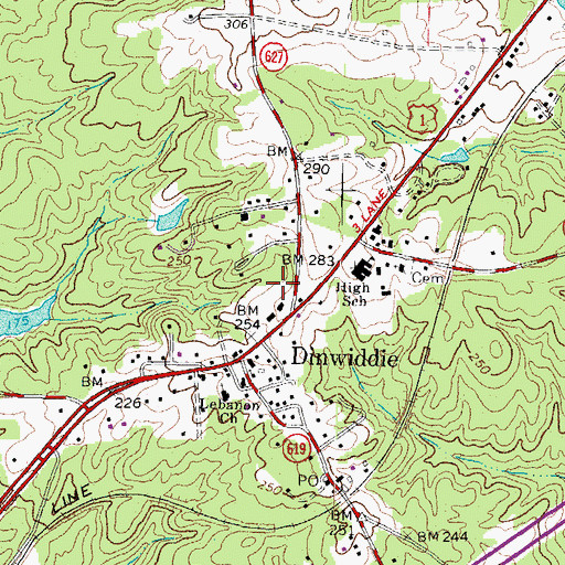 Topographic Map of Dinwiddie County Office of Public Safety, VA