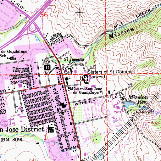 Topographic Map of Sisters of Saint Dominic Convent, CA