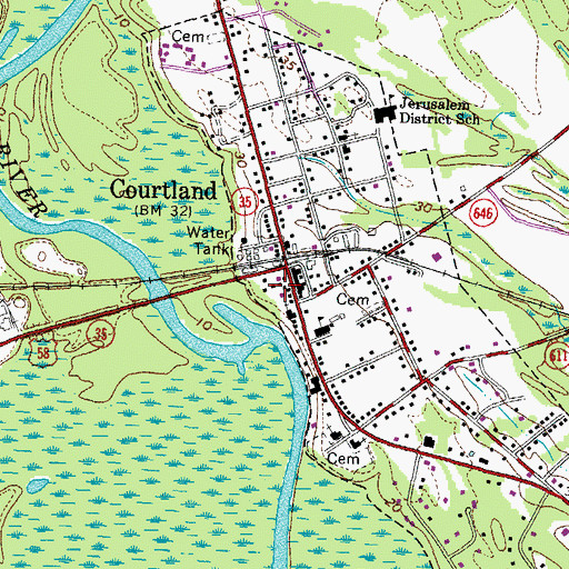 Topographic Map of Courtland Volunteer Rescue Squad, VA