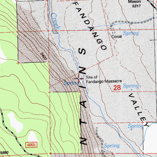 Topographic Map of Site of Fandango Massacre, CA