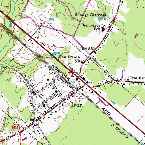 Topographic Map of Ivor Volunteer Rescue Squad, VA