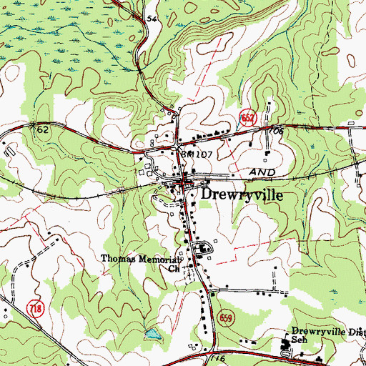 Topographic Map of Drewryville Volunteer Fire Department Station 7, VA