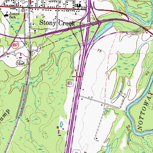 Topographic Map of Stony Creek Rescue Squad, VA