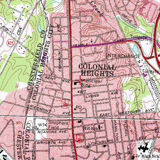 Topographic Map of Colonial Heights Fire and Emergency Medical Services Station 1, VA