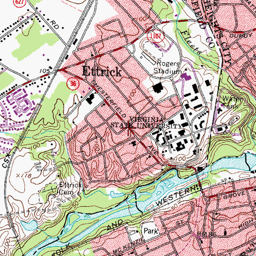 Topographic Map of Chesterfield Fire and Emergency Medical Services Station 12 Ettrick, VA