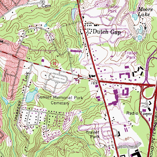 Topographic Map of Chesterfield Fire and Emergency Medical Services Station 14 Dutch Gap, VA