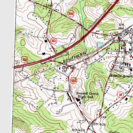 Topographic Map of Amelia County Volunteer Fire Department Company 1 Amelia Courthouse, VA