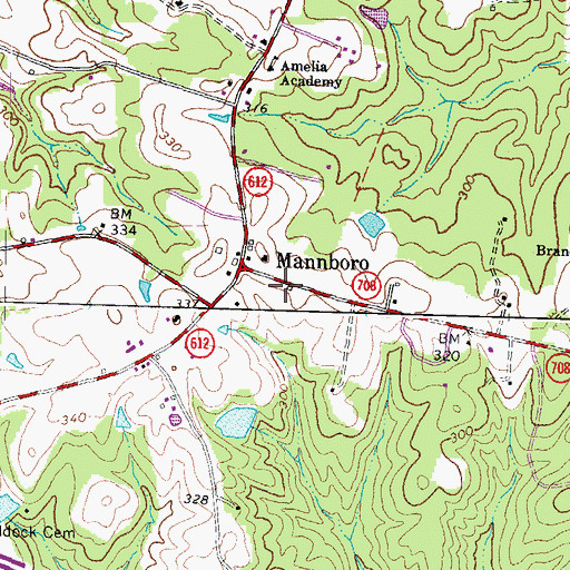 Topographic Map of Amelia County Volunteer Fire Department Company 2 Mannboro, VA