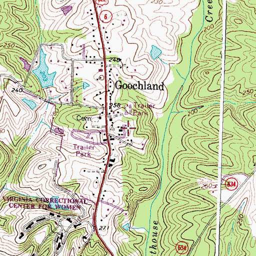 Topographic Map of Goochland County Volunteer Fire and Rescue Association Administration, VA