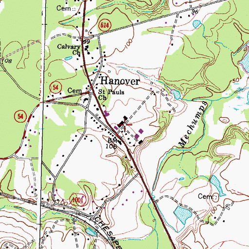 Topographic Map of Hanover County Fire / Emergency Medical Services Administration, VA