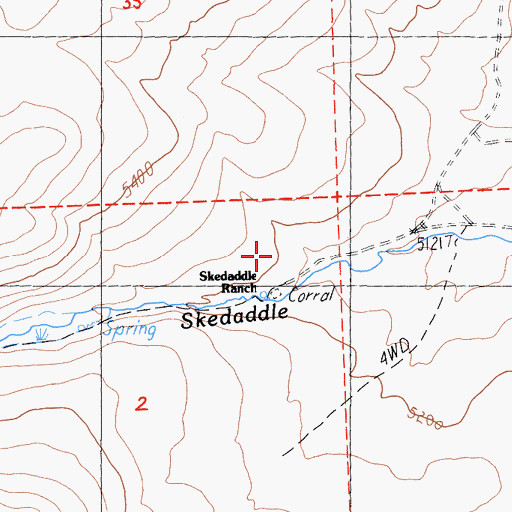 Topographic Map of Skedaddle Ranch, CA