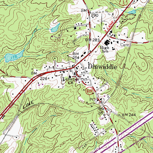 Topographic Map of Dinwiddie County Sheriff's Office, VA