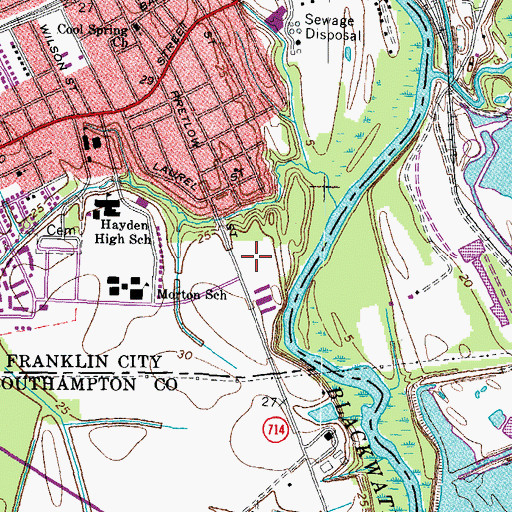 Topographic Map of Franklin Police Department, VA