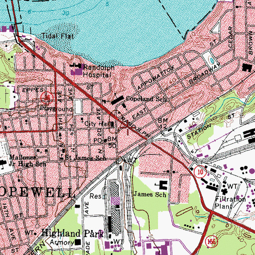 Topographic Map of Hopewell City Sheriff's Office, VA
