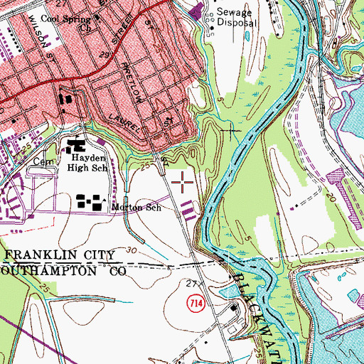 Topographic Map of Franklin City District Court, VA