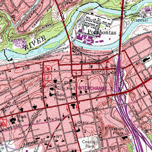 Topographic Map of Petersburg Bureau of Police, VA