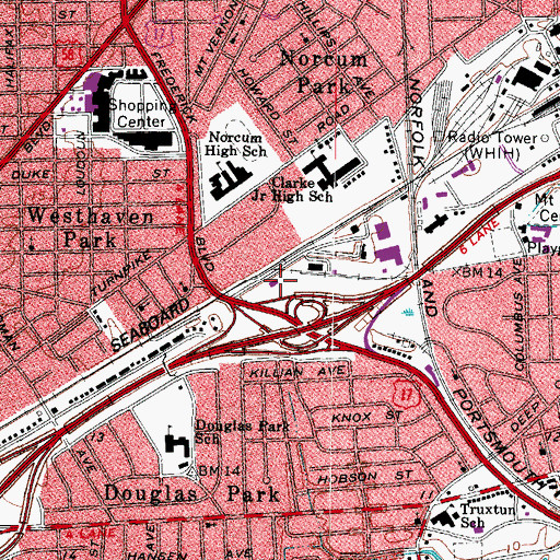 Topographic Map of Portsmouth Police Department Compound, VA