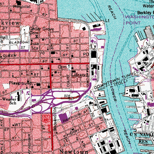 Topographic Map of Portsmouth Police Detectives, VA
