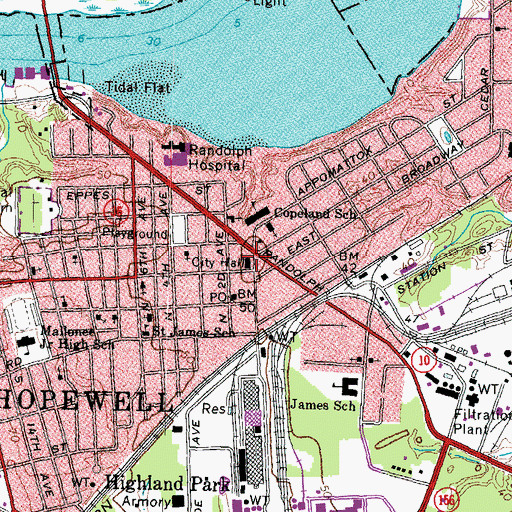 Topographic Map of Hopewell Police Department, VA
