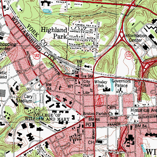 Topographic Map of Williamsburg Police Department, VA