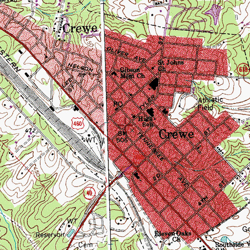 Topographic Map of Crewe Police Department, VA