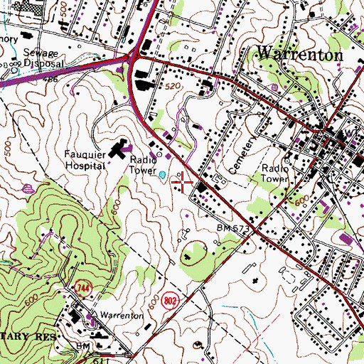 Topographic Map of Warrenton Police Department, VA