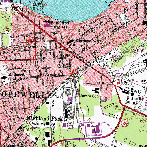 Topographic Map of Hopewell Police Services Division, VA