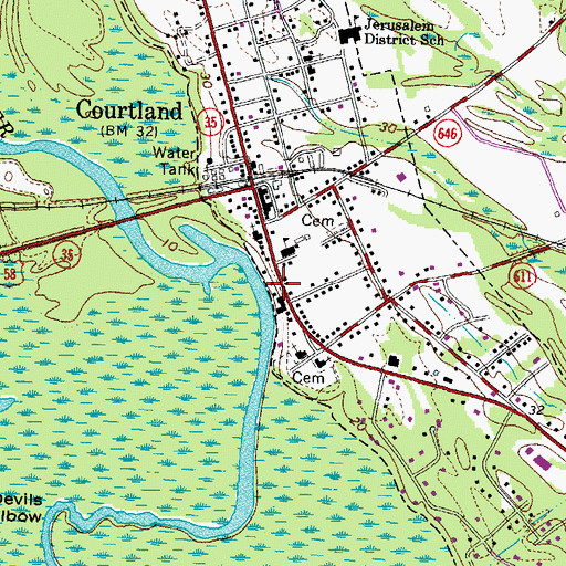 Topographic Map of Southampton County Sheriff's Office, VA