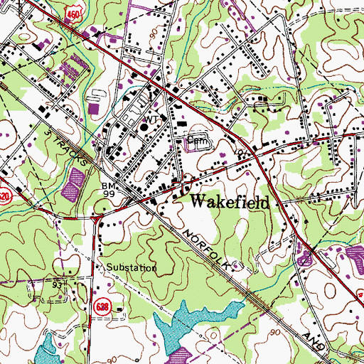 Topographic Map of Wakefield Police Department, VA